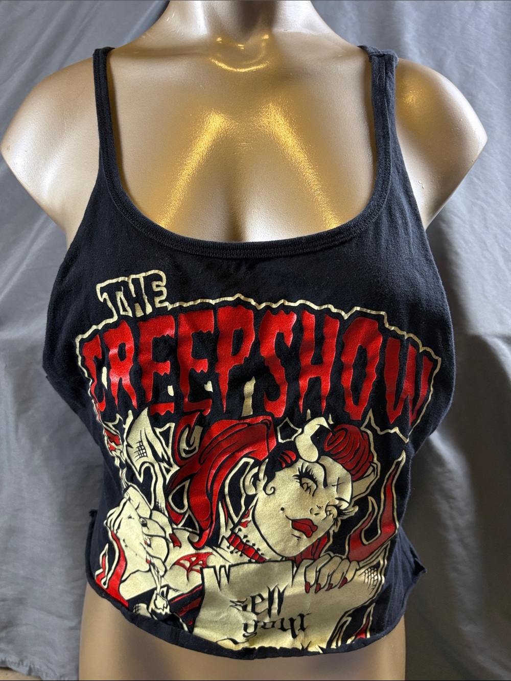 Size M DIY The Creepshow Black Graphic Tank Top - Women's Rockabilly Crop